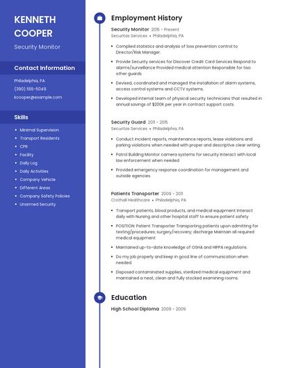 Security Monitor Resume