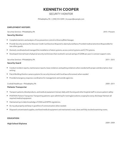 Security Monitor Resume