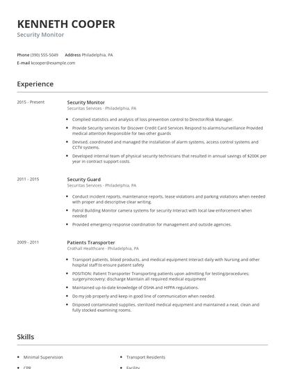 Security Monitor Resume