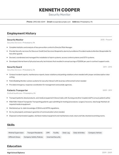 Security Monitor Resume
