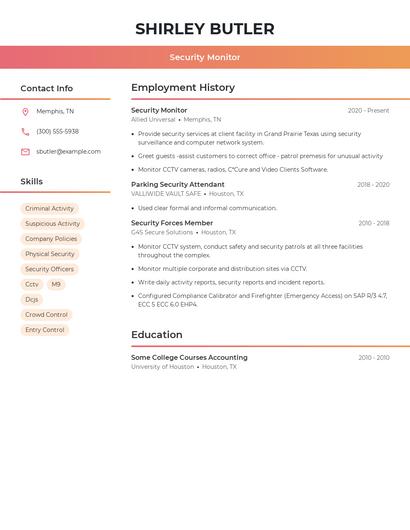 Security Monitor Resume