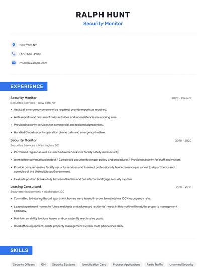 Security Monitor Resume