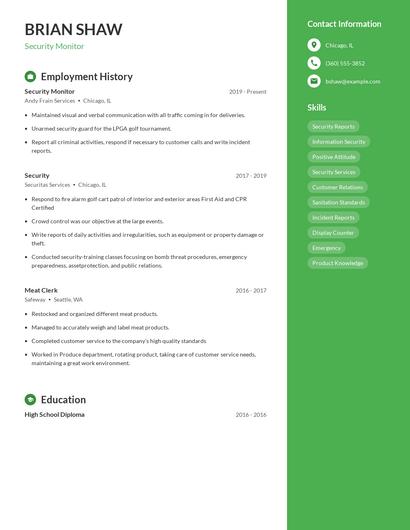 Security Monitor Resume