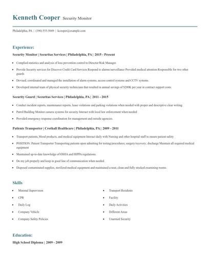 Security Monitor Resume