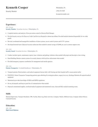 Security Monitor Resume