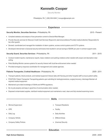 Security Monitor Resume