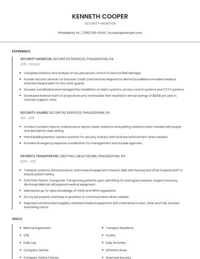 Security Monitor Resume