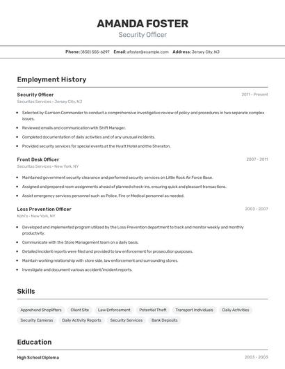 Security Officer Resume