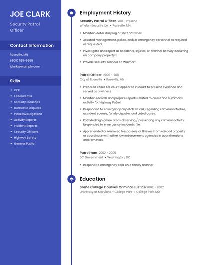 Security Patrol Officer Resume