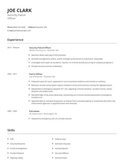 Security Patrol Officer Resume