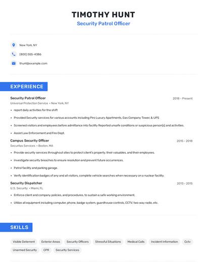 Security Patrol Officer Resume
