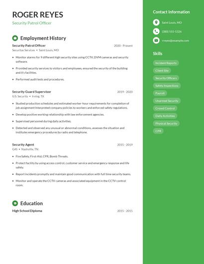 Security Patrol Officer Resume