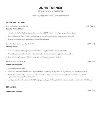 Security Police Officer Resume