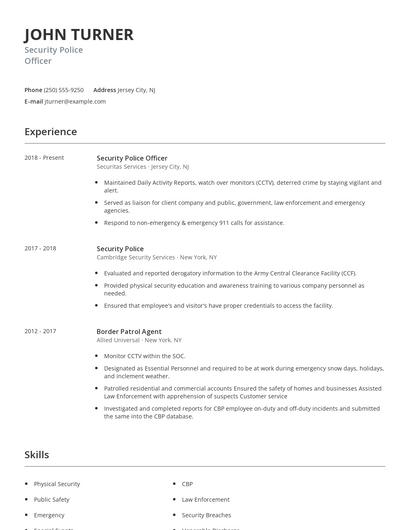 Security Police Officer Resume