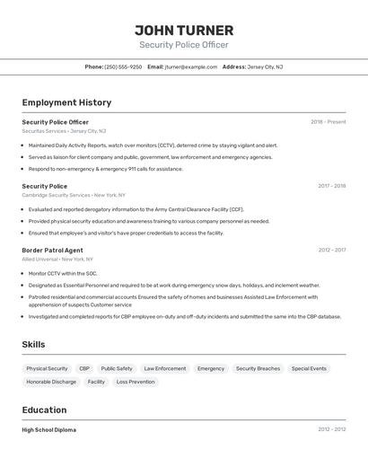 Security Police Officer Resume
