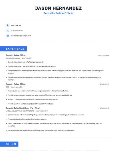 Security Police Officer Resume