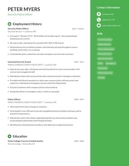 Security Police Officer Resume