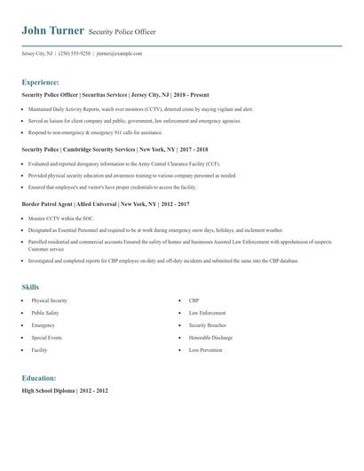 Security Police Officer Resume