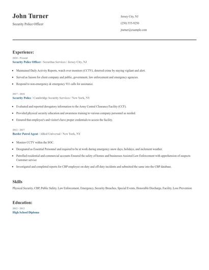 Security Police Officer Resume