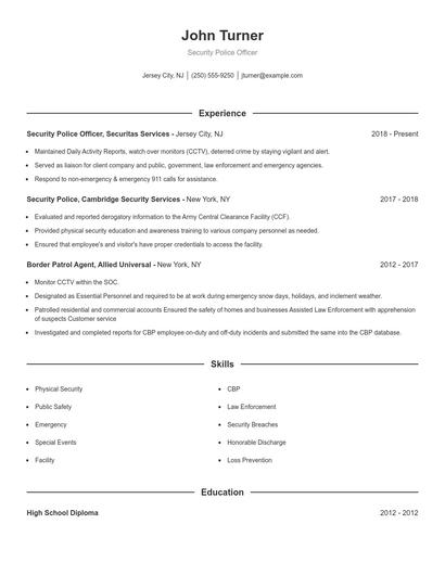 Security Police Officer Resume