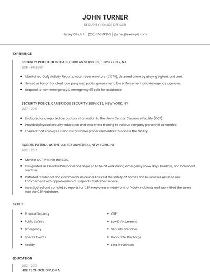 Security Police Officer Resume