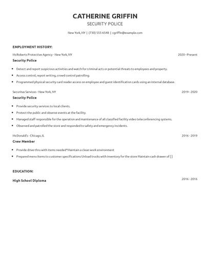 Security Police Resume