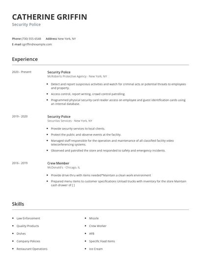 Security Police Resume