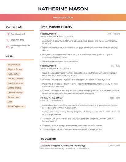 Security Police Resume