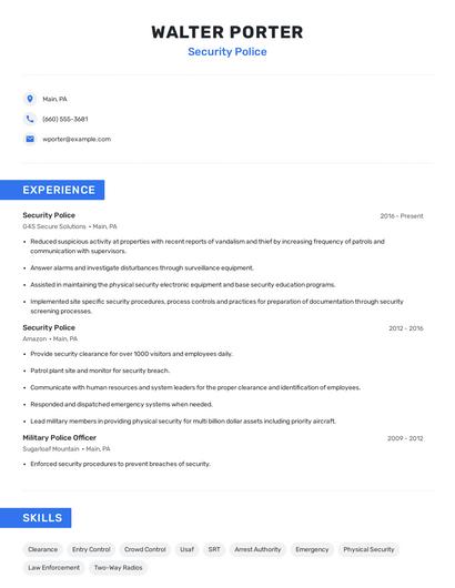 Security Police Resume