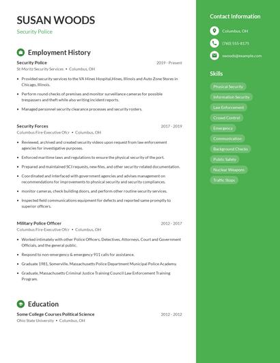 Security Police Resume