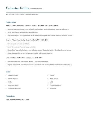 Security Police Resume