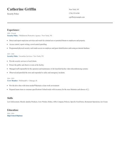 Security Police Resume