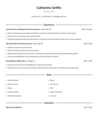 Security Police Resume