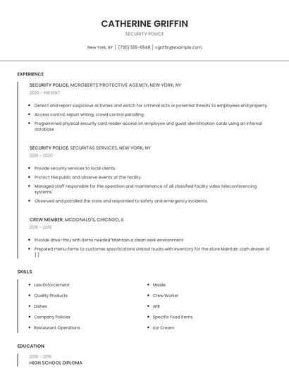 Security Police Resume