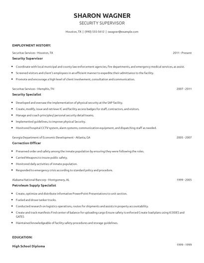 Security Supervisor Resume