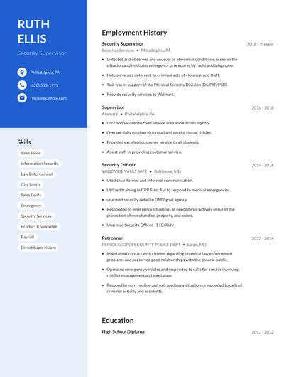Security Supervisor Resume
