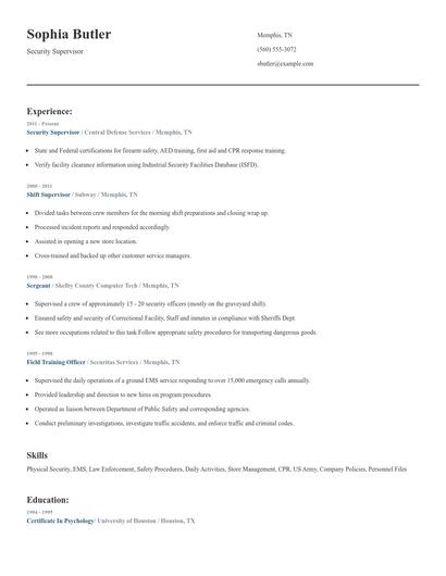 Security Supervisor Resume