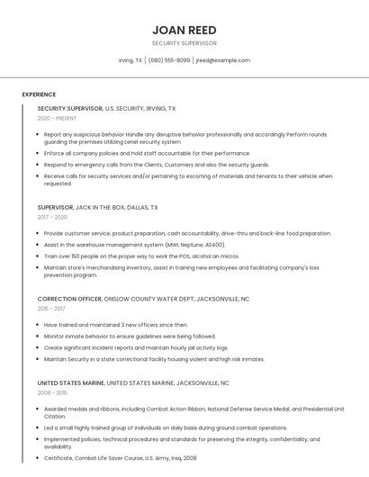 Security Supervisor Resume