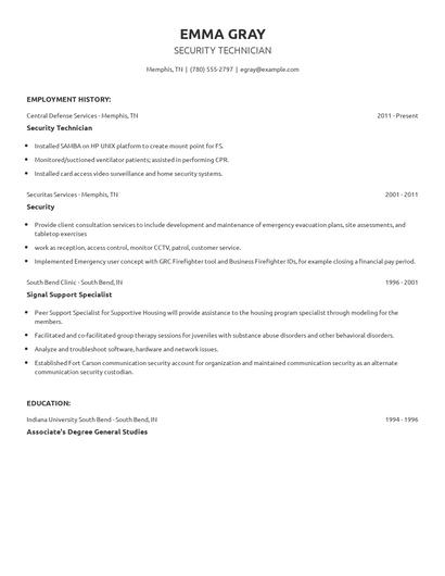 Security Technician Resume