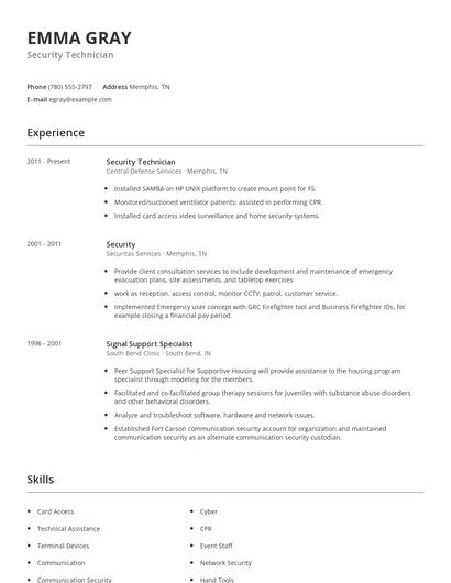 Security Technician Resume