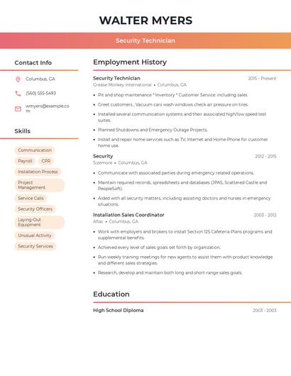 Security Technician Resume