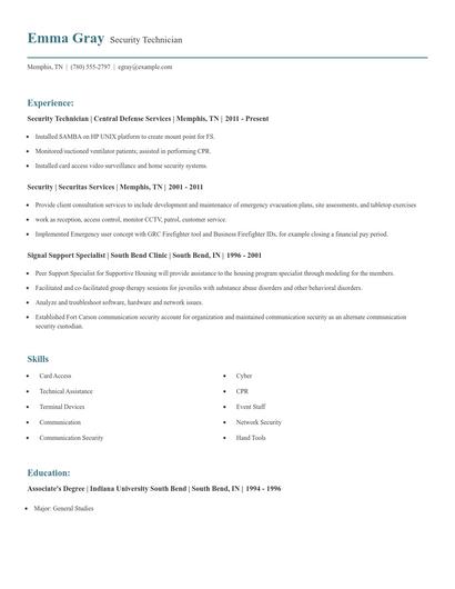Security Technician Resume