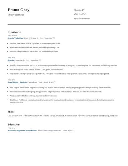 Security Technician Resume