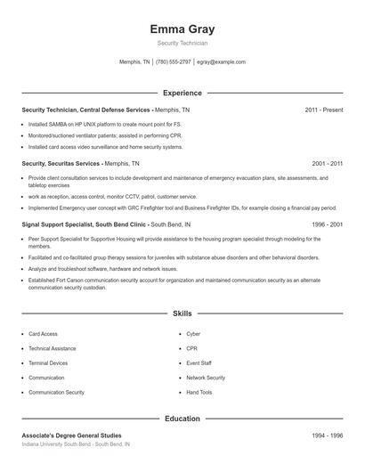 Security Technician Resume