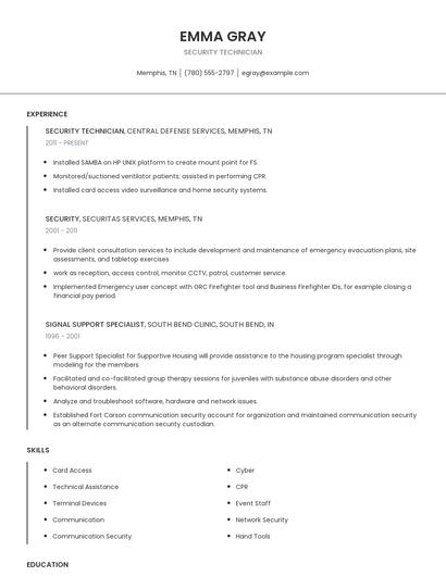 Security Technician Resume
