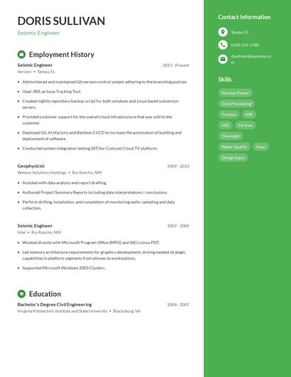 Seismic Engineer Resume