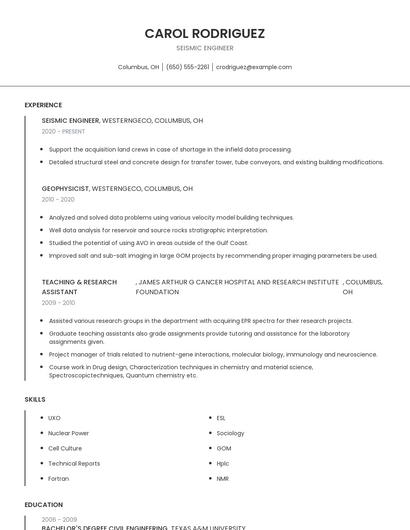 Seismic Engineer Resume