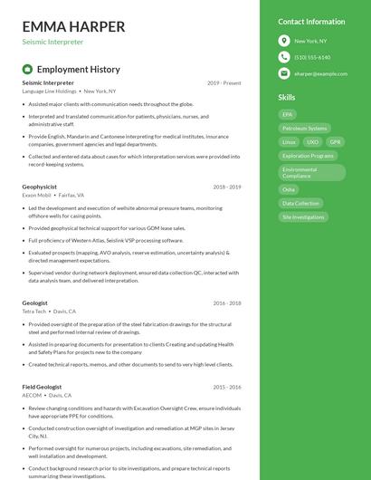Seismic Interpreter Resume