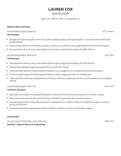 Seismologist Resume