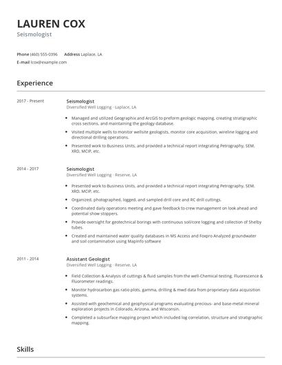 Seismologist Resume